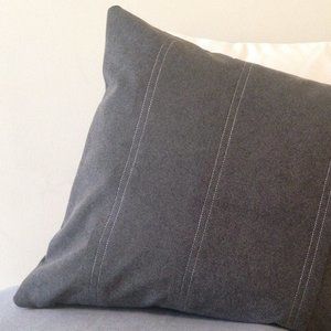 Pinstripes, Luxe Suede, Gray & White Pillow Cover 14" x 18"